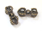 4 BEADS - Tibetan vajra dorje antiqued brass tone mala spacer beads - BD582