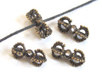 4 BEADS - Tibetan vajra dorje antiqued brass tone mala spacer beads - BD582