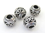 4 BEADS - Antiqued silver retro Peace symbol rondelle shape large hole beads - BD585