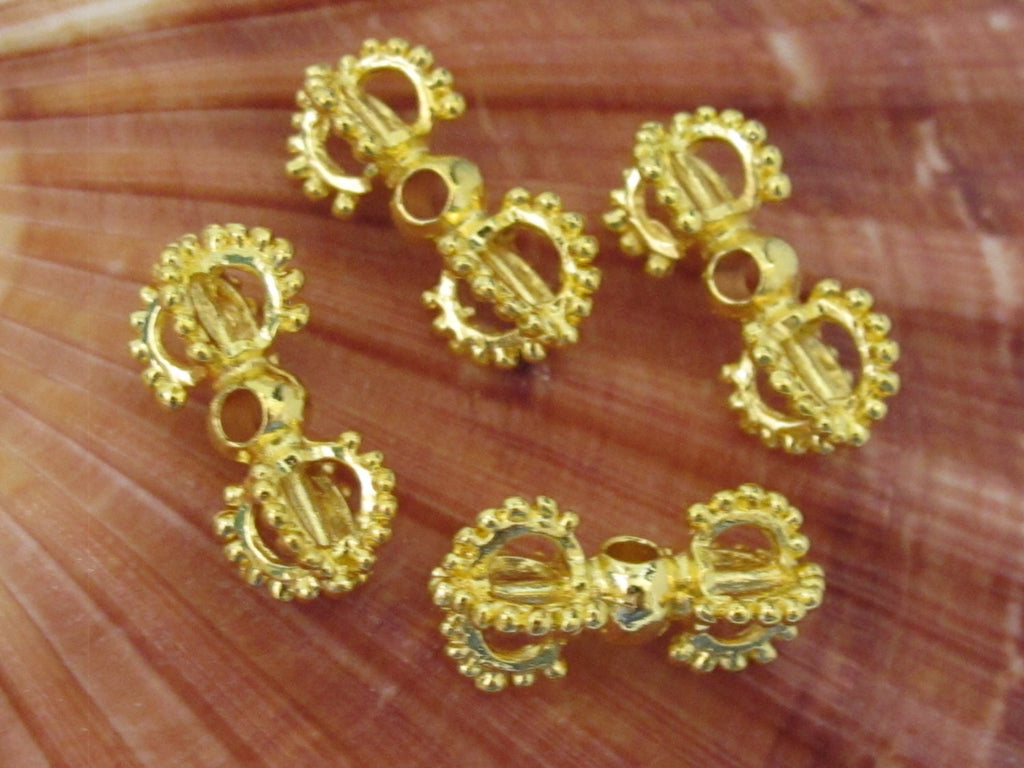4 BEADS - Beautiful Tibetan gold tone finish plated dorje vajra beads mala spacer - BD581