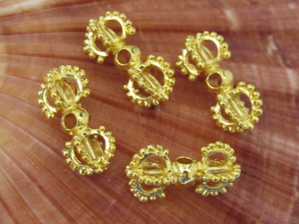 4 BEADS - Beautiful Tibetan gold plated dorje vajra beads mala spacer - BD581