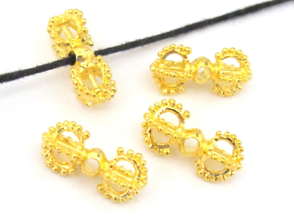 4 BEADS - Beautiful Tibetan gold tone finish plated dorje vajra beads mala spacer - BD581