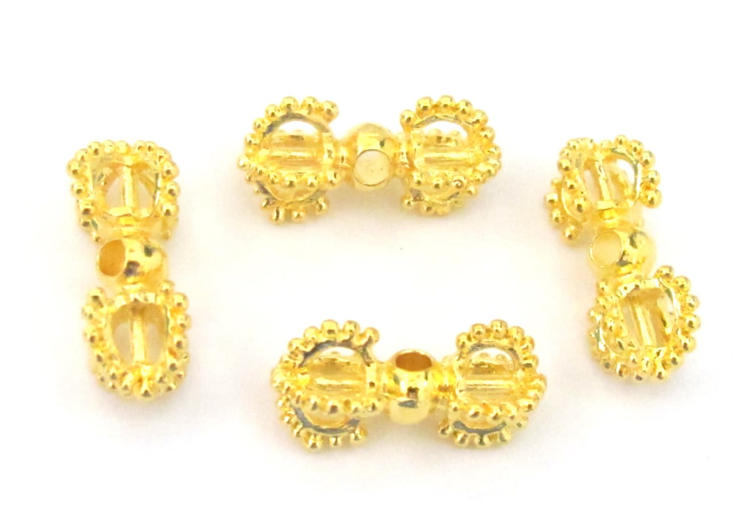 4 BEADS - Beautiful Tibetan gold plated dorje vajra beads mala spacer - BD581