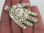 Reversible Tibetan silver Buddha hand Om pendant with Lotus floral details on the reverse side - PM233C