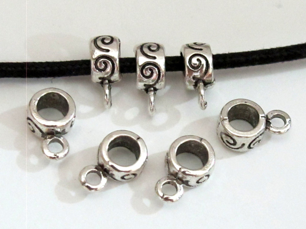 10 Spiral design silver tone plated connector bail beads 7 mm x 12 mm - BD586