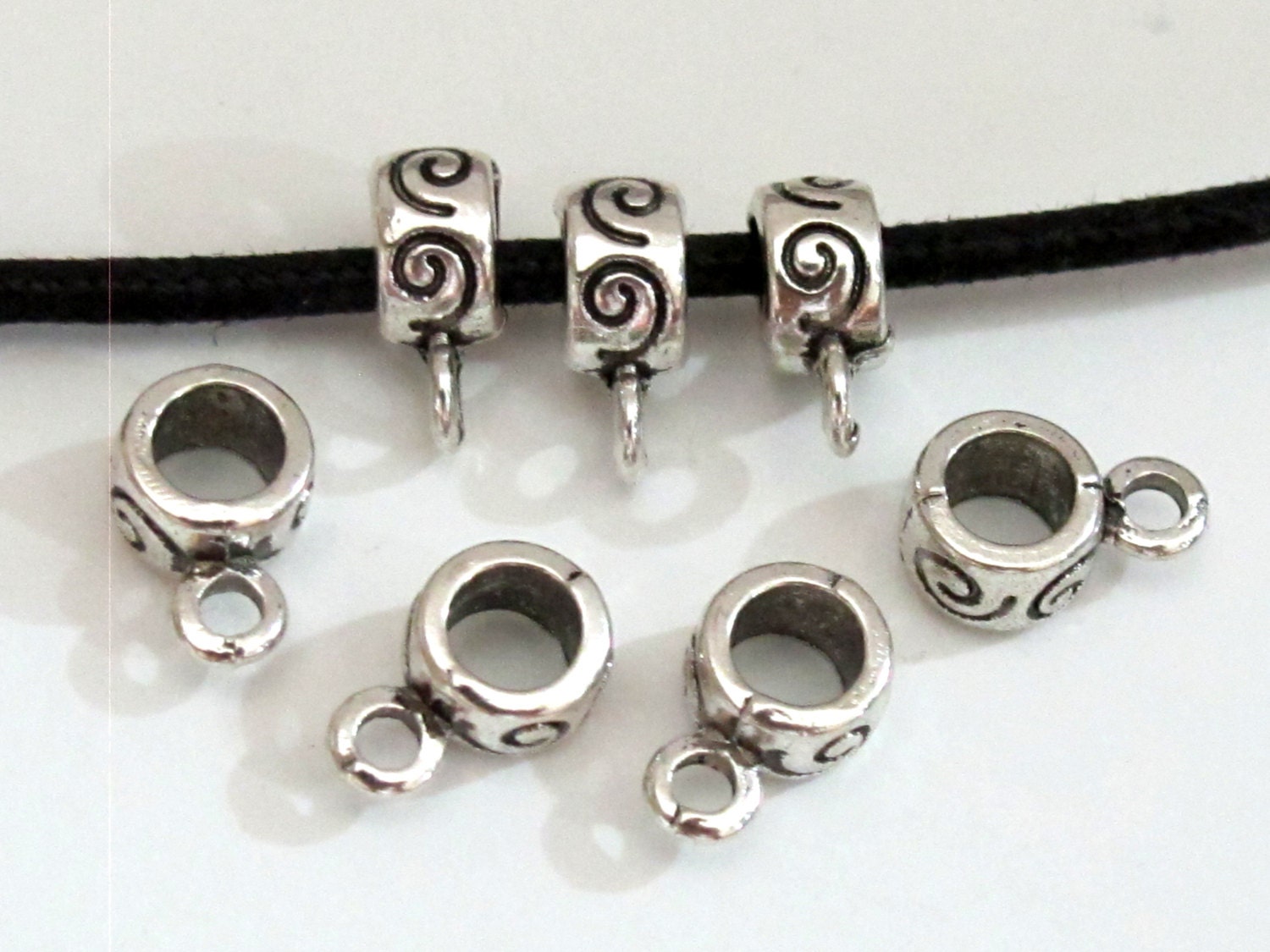 10 Spiral design silver tone plated connector bail beads 7 mm x 12 mm - BD586