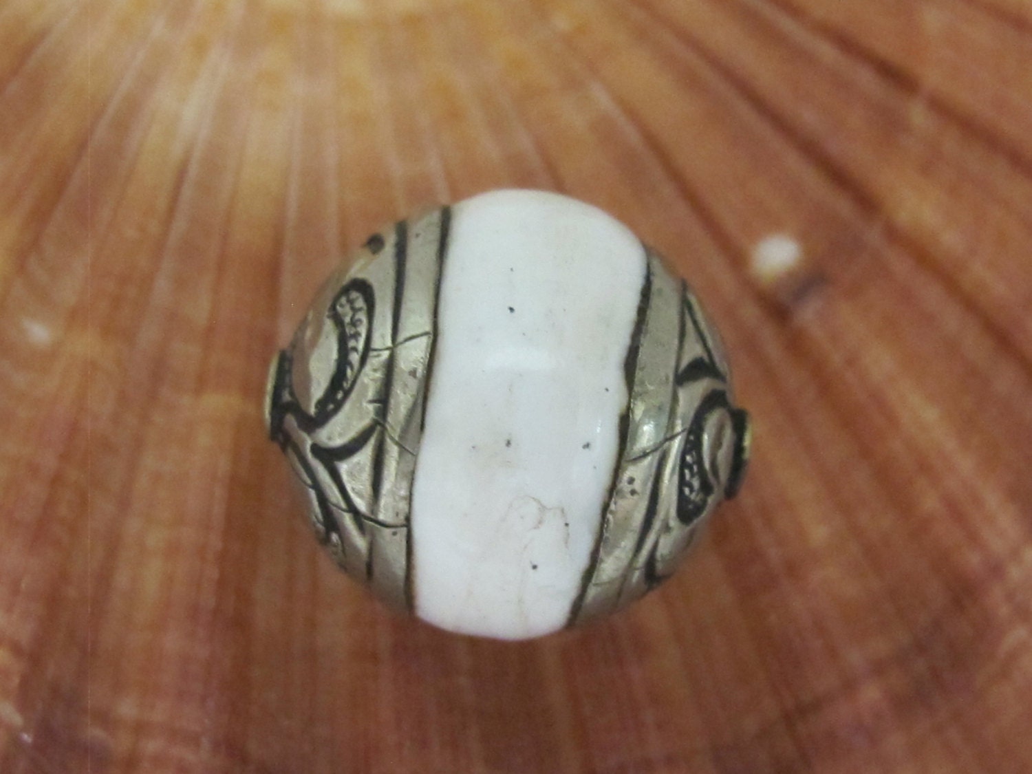 1 BEAD - Thick oval shape ethnic Tribal naga conch shell capped beads from Nepal - CH044