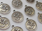 8 pieces - silver tone yoga meditation om metal disc charms beads - BD589