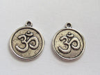 8 pieces - silver tone yoga meditation om metal disc charms beads - BD589