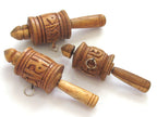 Tibetan Om Mantra carved wooden prayer wheel charm - bag charm, keyring charm PM237