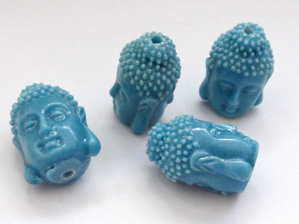 1 BEAD - Blue resin Dual sided Buddha face pendant bead - BD592