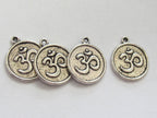 8 pieces - silver tone yoga meditation om metal disc charms beads - BD589