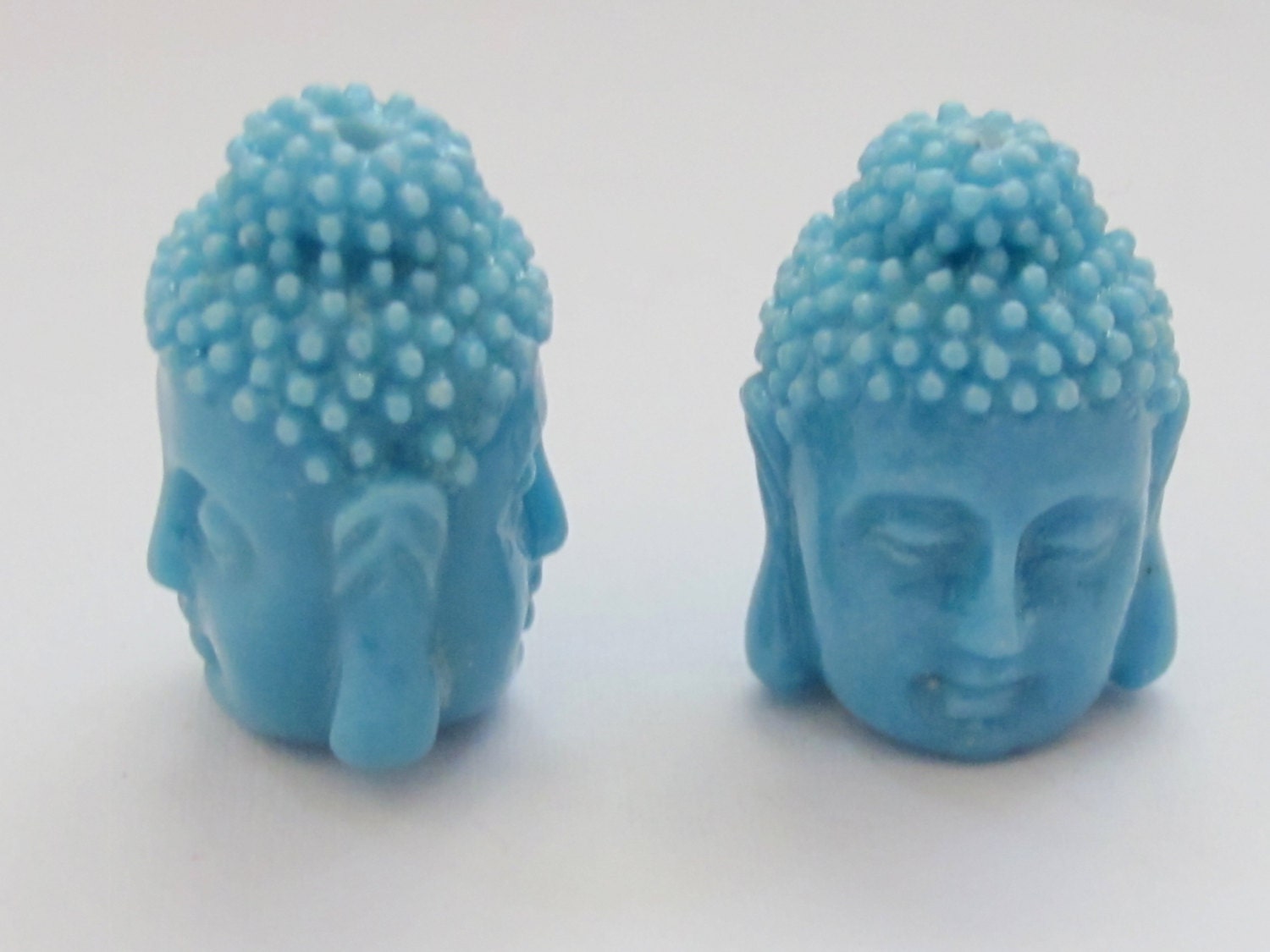 1 BEAD - Blue resin Dual sided Buddha face pendant bead - BD592
