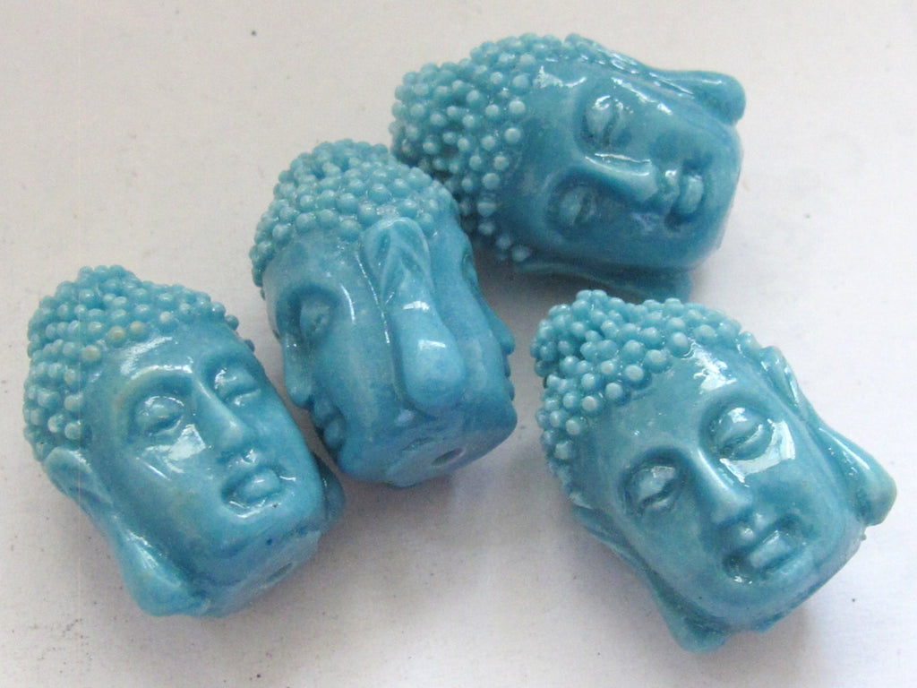 1 BEAD - Blue resin Dual sided Buddha face pendant bead - BD592