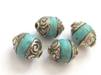2 BEADS - Capped Tibetan turquoise gemstone beads from Nepal - BD596A
