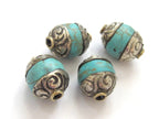 2 BEADS - Capped Tibetan turquoise gemstone beads from Nepal - BD596A