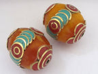 Beautiful Tibetan copal Resin bead with brass , turquoise and coral inlay - 1 bead - BD598B