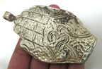 Large bold size Buddha hand lapis coral inlaid Om inscribed reversible pendant rustic finish- PM240A