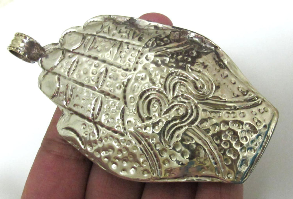 Large bold size Buddha hand lapis coral inlaid Om inscribed reversible pendant rustic finish- PM240A