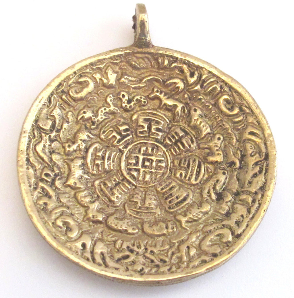 Tibetan Om with calendar timeline wheel Solid Brass pendant 50 mm height x 43 mm wide - CP051 custom design copyright Nepalbeadshop