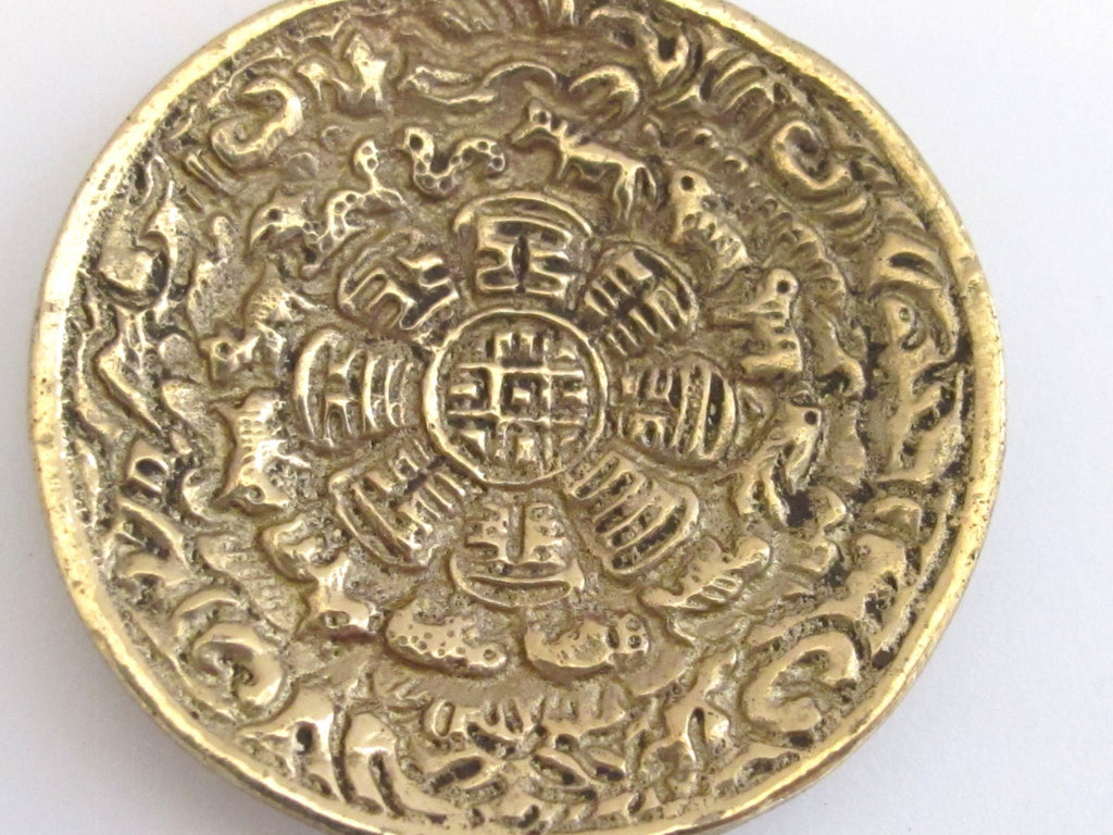 Tibetan Om with calendar timeline wheel Solid Brass pendant 50 mm height x 43 mm wide - CP051 custom design copyright Nepalbeadshop