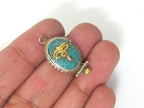 1 charm - Small Size Tibetan Buddha eyes turquoise inlaid brass charm pendant - PM247A
