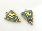 1 charm - Small Size Trapezoid shape Tibetan Om turquoise inlaid brass charm pendant - PM247C