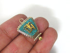 1 charm - Small Size Trapezoid shape Tibetan Om turquoise inlaid brass charm pendant - PM247C