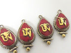 1 charm - Small Size teardrop shape Tibetan Om inlaid brass charm pendant - PM247G