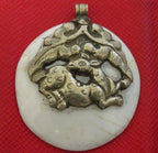 Nepal naga conch shell sterling silver Lotus floral Deer pendant - PM249