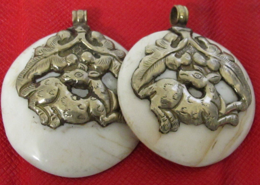 Nepal naga conch shell sterling silver Lotus floral Deer pendant - PM249