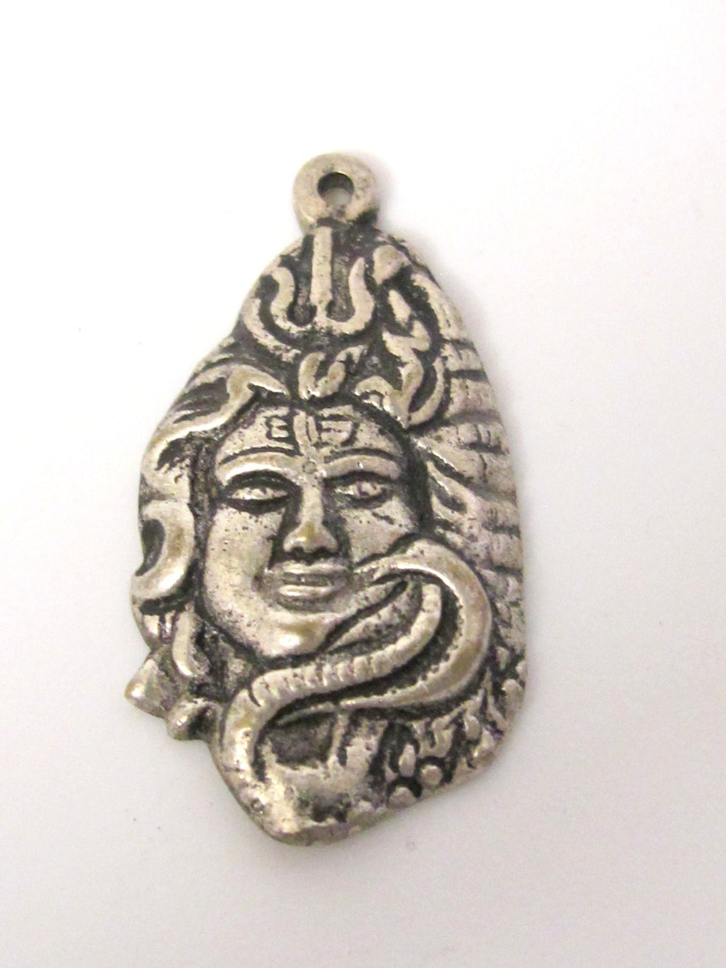 1 Pendant - Hindu Lord Shiva symbol trident snake metal pendant - CP052 A custom design copyright Nepalbeadshop