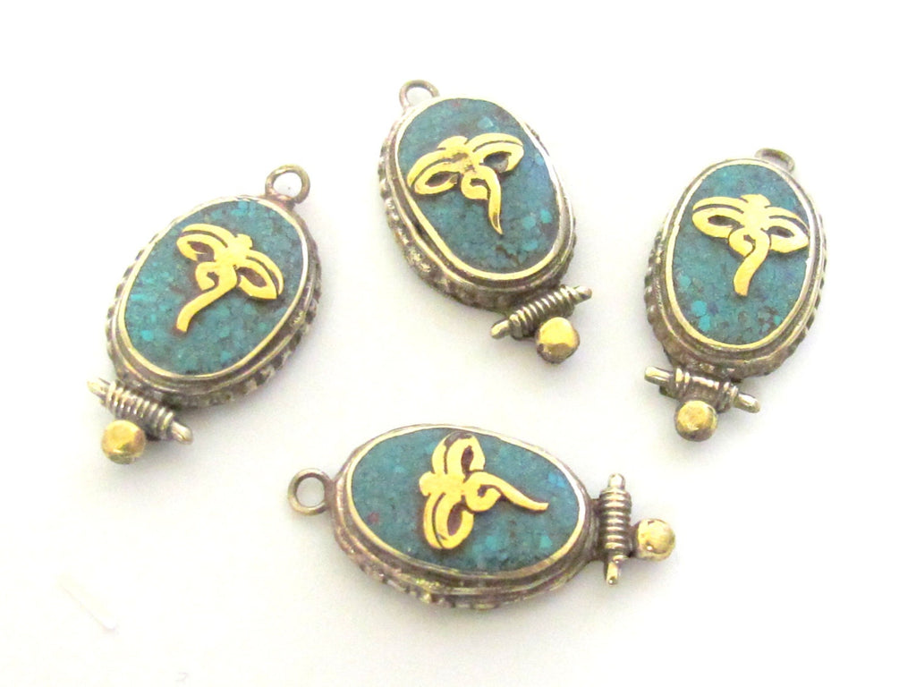 1 charm - Small Size Tibetan Buddha eyes turquoise inlaid brass charm pendant - PM247A