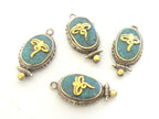 1 charm - Small Size Tibetan Buddha eyes turquoise inlaid brass charm pendant - PM247A