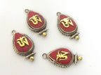1 charm - Small Size teardrop shape Tibetan Om inlaid brass charm pendant - PM247G
