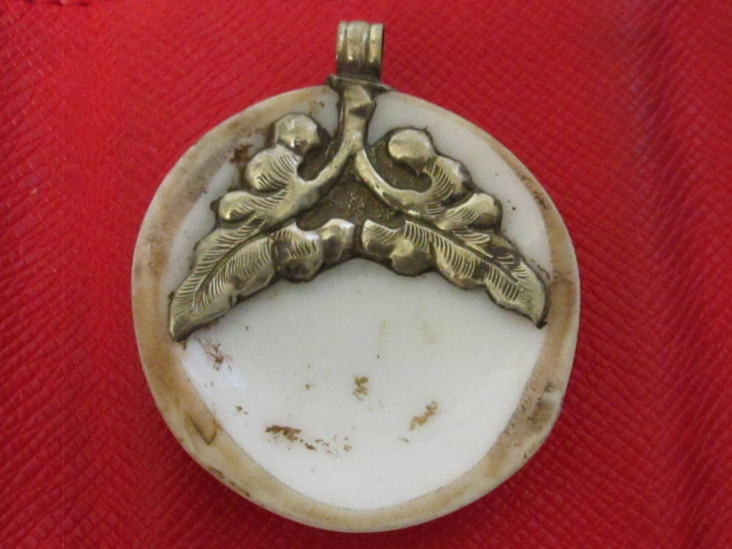 Nepal naga conch shell sterling silver Lotus floral Deer pendant - PM249