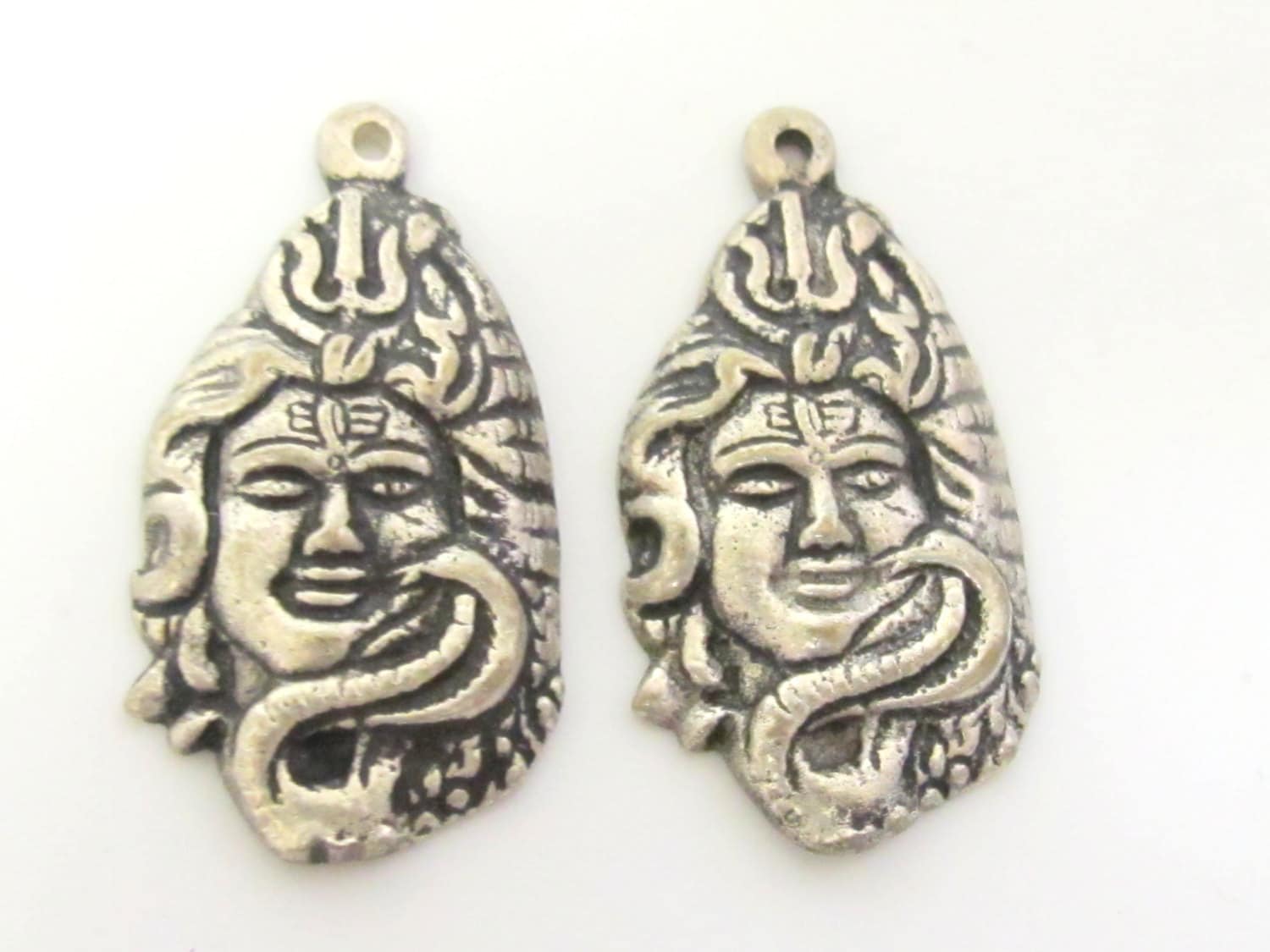 1 Pendant - Hindu Lord Shiva symbol trident snake metal pendant - CP052 A custom design copyright Nepalbeadshop