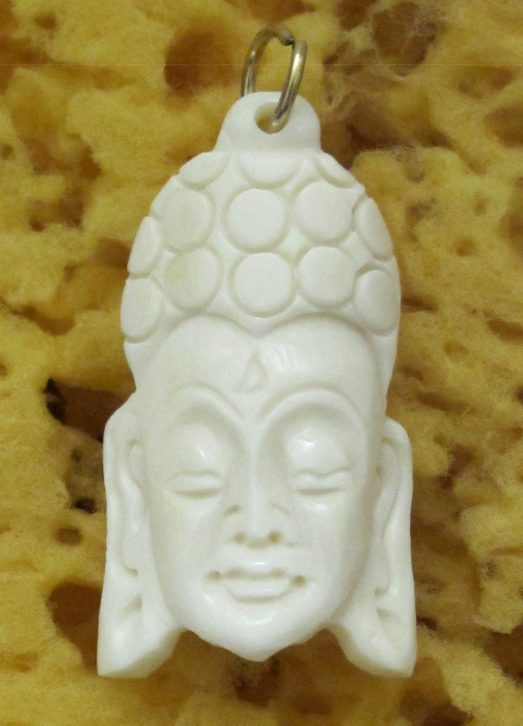 1 Pendant - Carved White cream color carved Buddha face cattle recycled cattle bone pendant - PB083