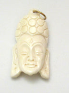 1 Pendant - Carved White cream color carved Buddha face cattle recycled cattle bone pendant - PB083