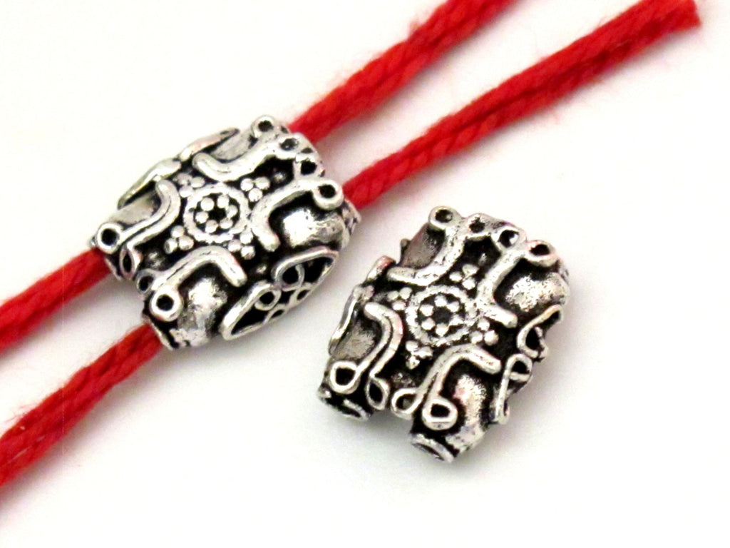 2 BEADS - Sterling silver plated cross design 2 hole rectangular shape beads - BD603A