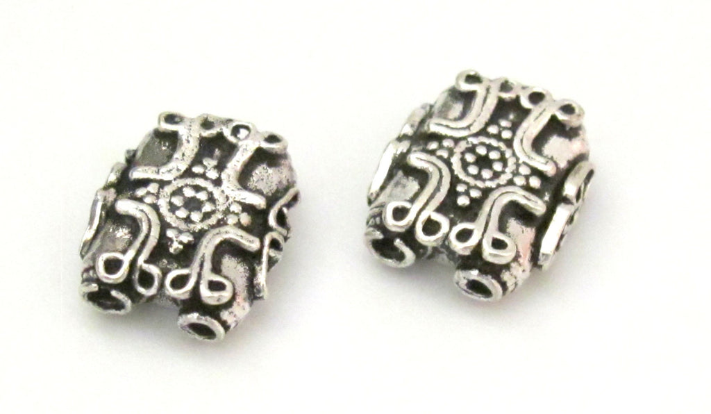 2 BEADS - Sterling silver plated cross design 2 hole rectangular shape beads - BD603A