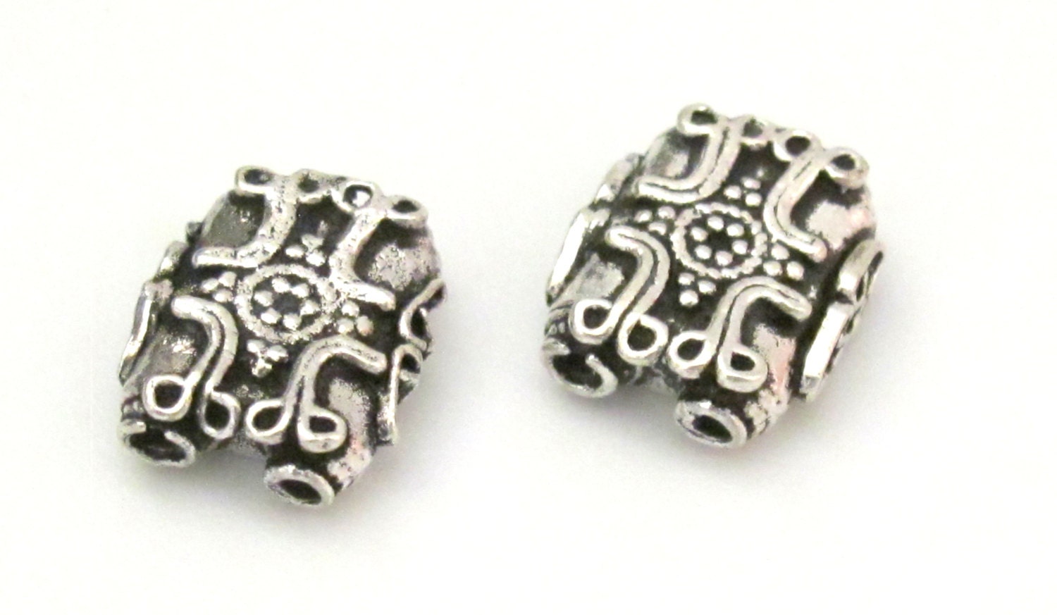 2 BEADS - Sterling silver plated cross design 2 hole rectangular shape beads - BD603A