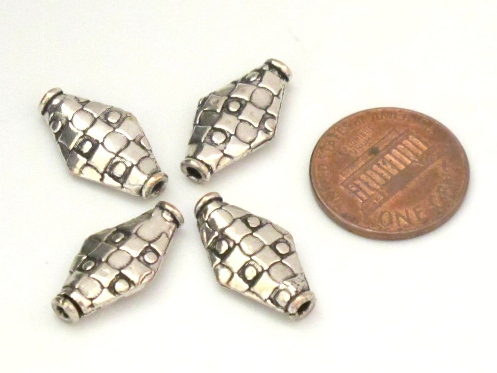 2 BEADS - Kite shape Sterling silver plated checker board design bead - BD603C