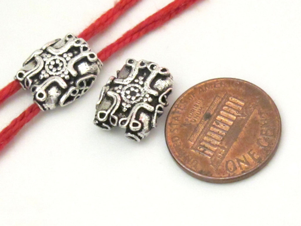 2 BEADS - Sterling silver plated cross design 2 hole rectangular shape beads - BD603A