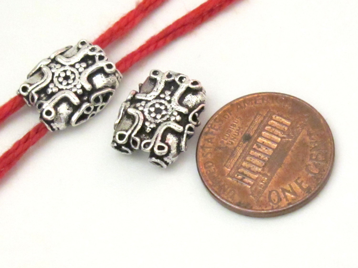 2 BEADS - Sterling silver plated cross design 2 hole rectangular shape beads - BD603A