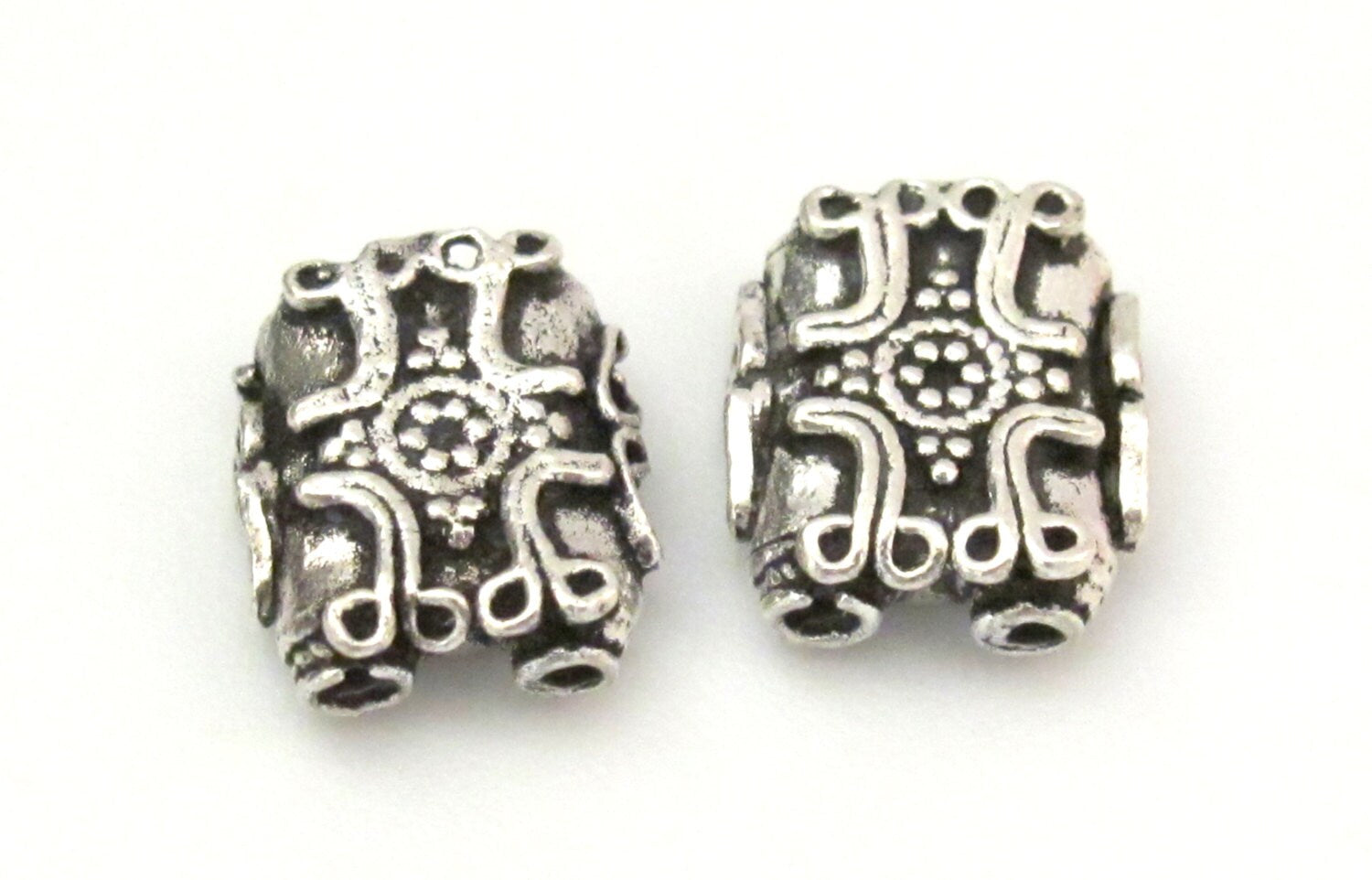 2 BEADS - Sterling silver plated cross design 2 hole rectangular shape beads - BD603A