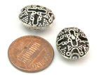 2 BEADS - Thick oval shape Sterling silver plated cross design bead - BD603B