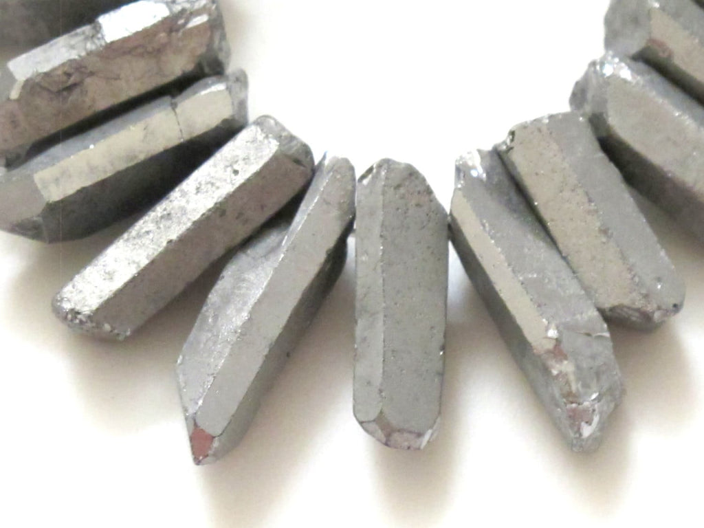 10 BEADS - Grey titanium quartz points - GM303