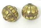 1 BEAD - Large Size 19 -20 mm Tibetan brass repousse floral design oval rondele shape beads - BD608A