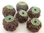 4 BEADS - Nepal Rudraksha beads with Turquoise brass capped - NB119